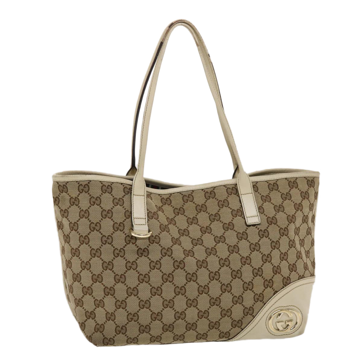 GUCCI GG Canvas Tote Bag Beige White  49055