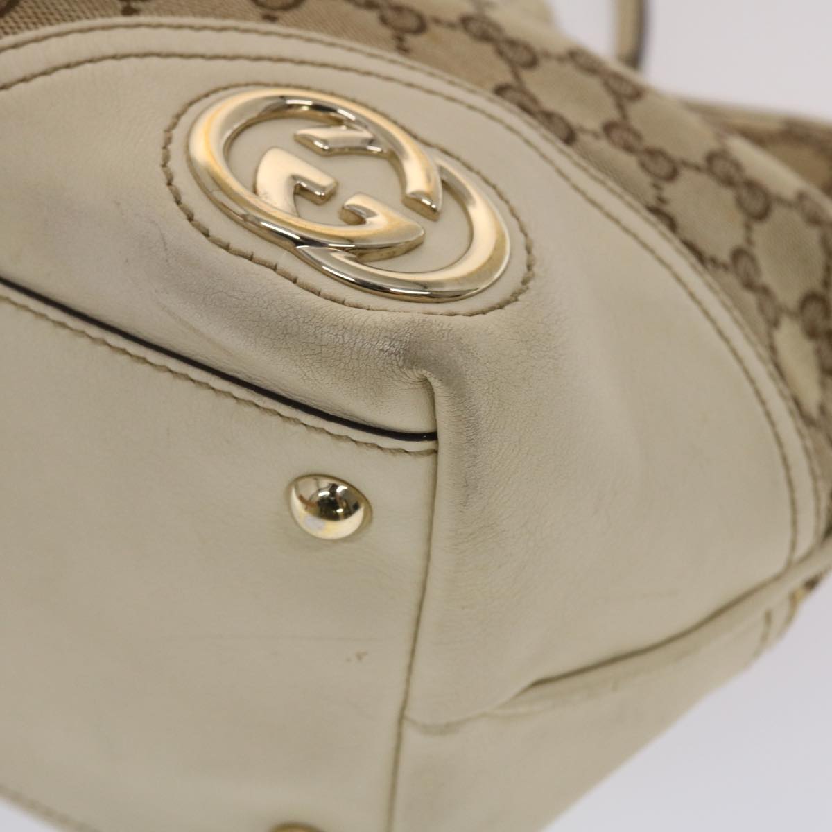 GUCCI GG Canvas Tote Bag Beige White  49055