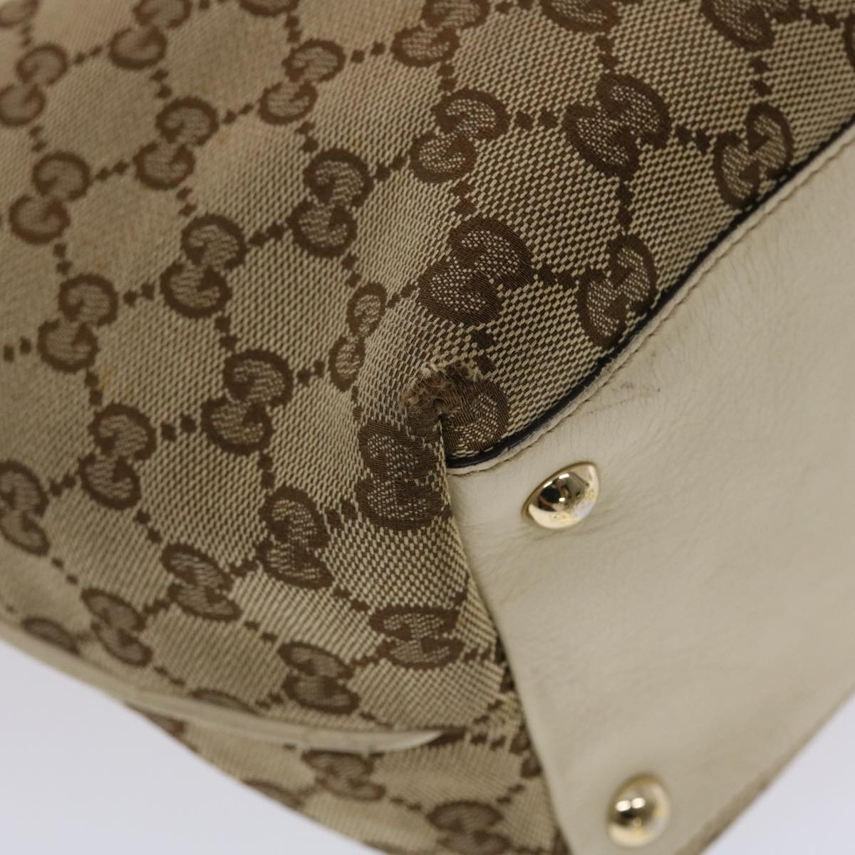 GUCCI GG Canvas Tote Bag Beige White  49055