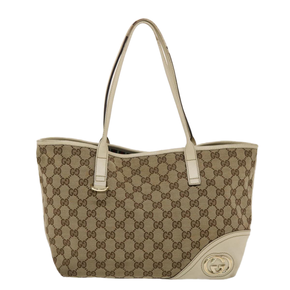 GUCCI GG Canvas Tote Bag Beige White  49055