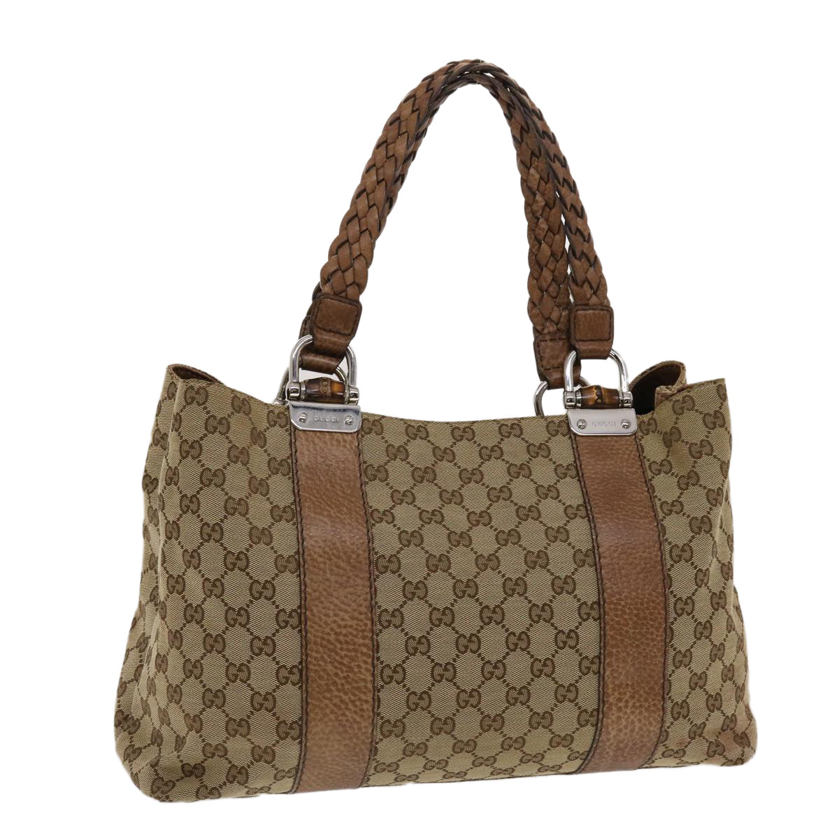 GUCCI GG Canvas Bamboo Tote Bag Beige Brown  49058