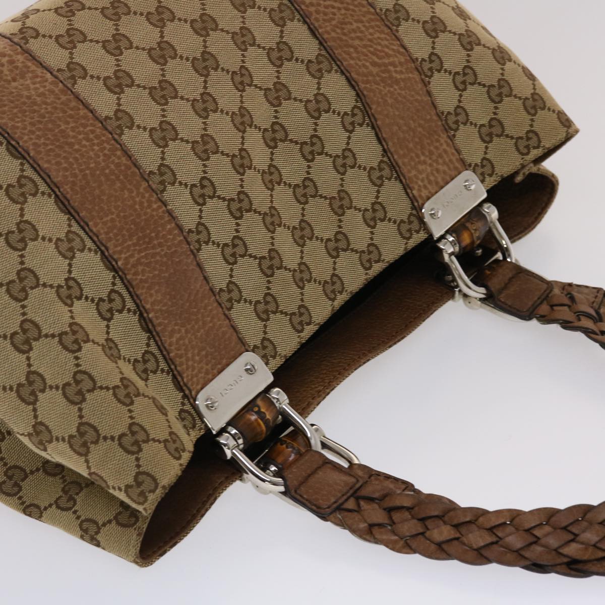GUCCI GG Canvas Bamboo Tote Bag Beige Brown  49058