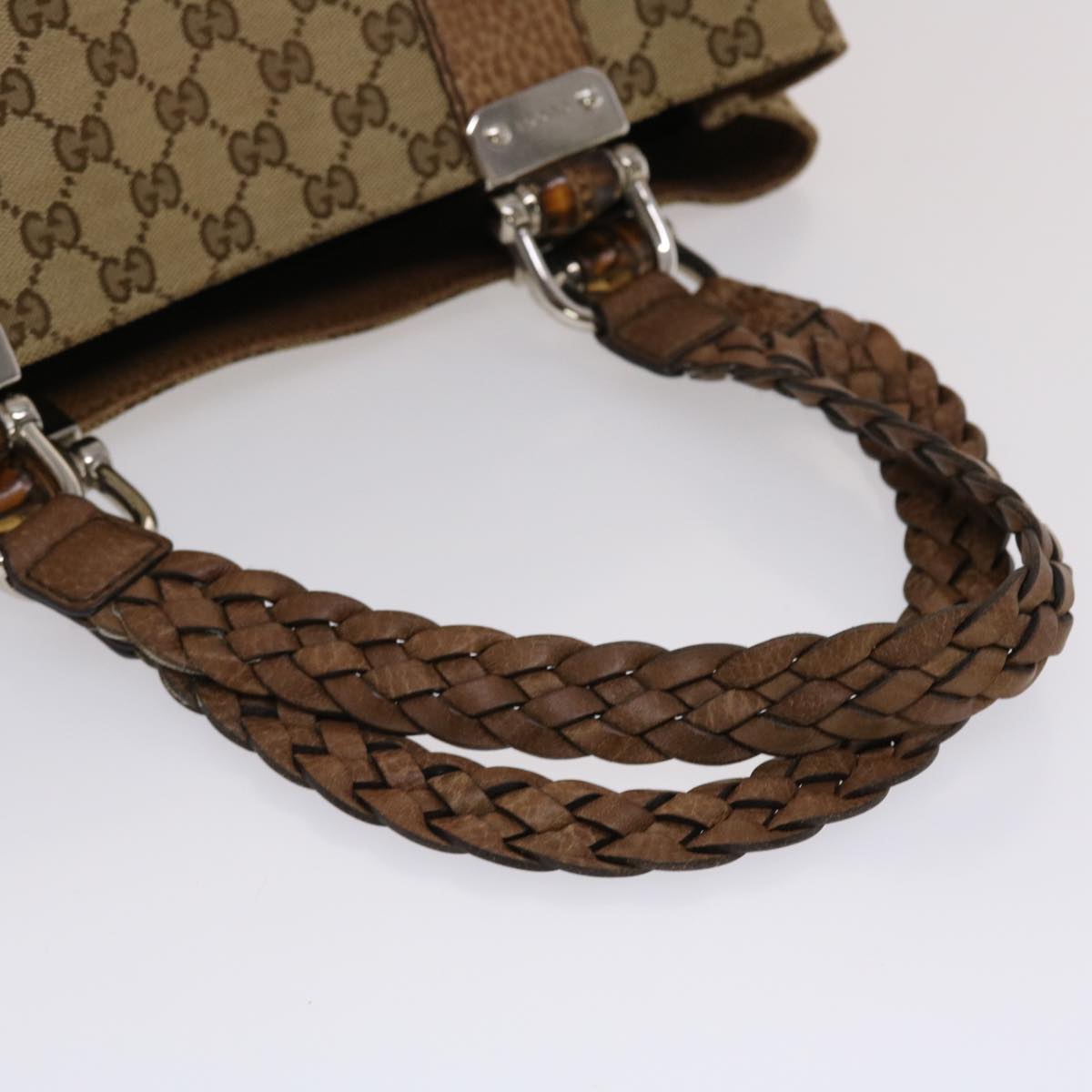 GUCCI GG Canvas Bamboo Tote Bag Beige Brown  49058