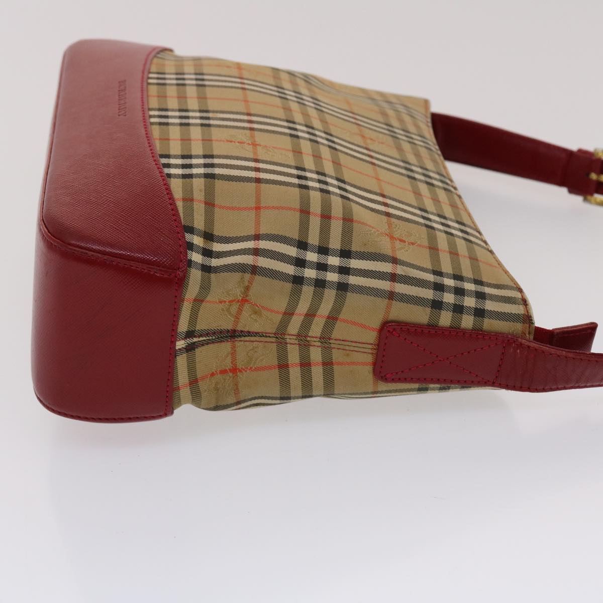Burberry Nova Check Shoulder Bag Canvas Leather Beige Red Auth 49093