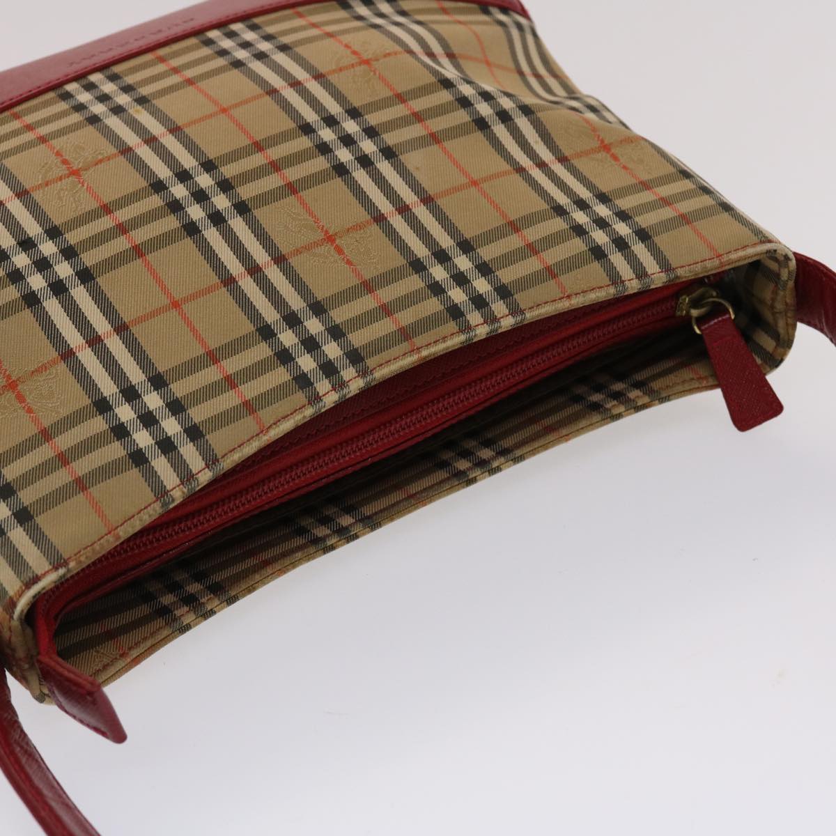 Burberry Nova Check Shoulder Bag Canvas Leather Beige Red Auth 49093