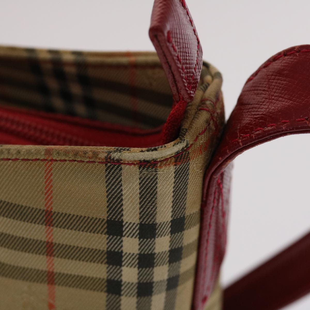 Burberry Nova Check Shoulder Bag Canvas Leather Beige Red Auth 49093