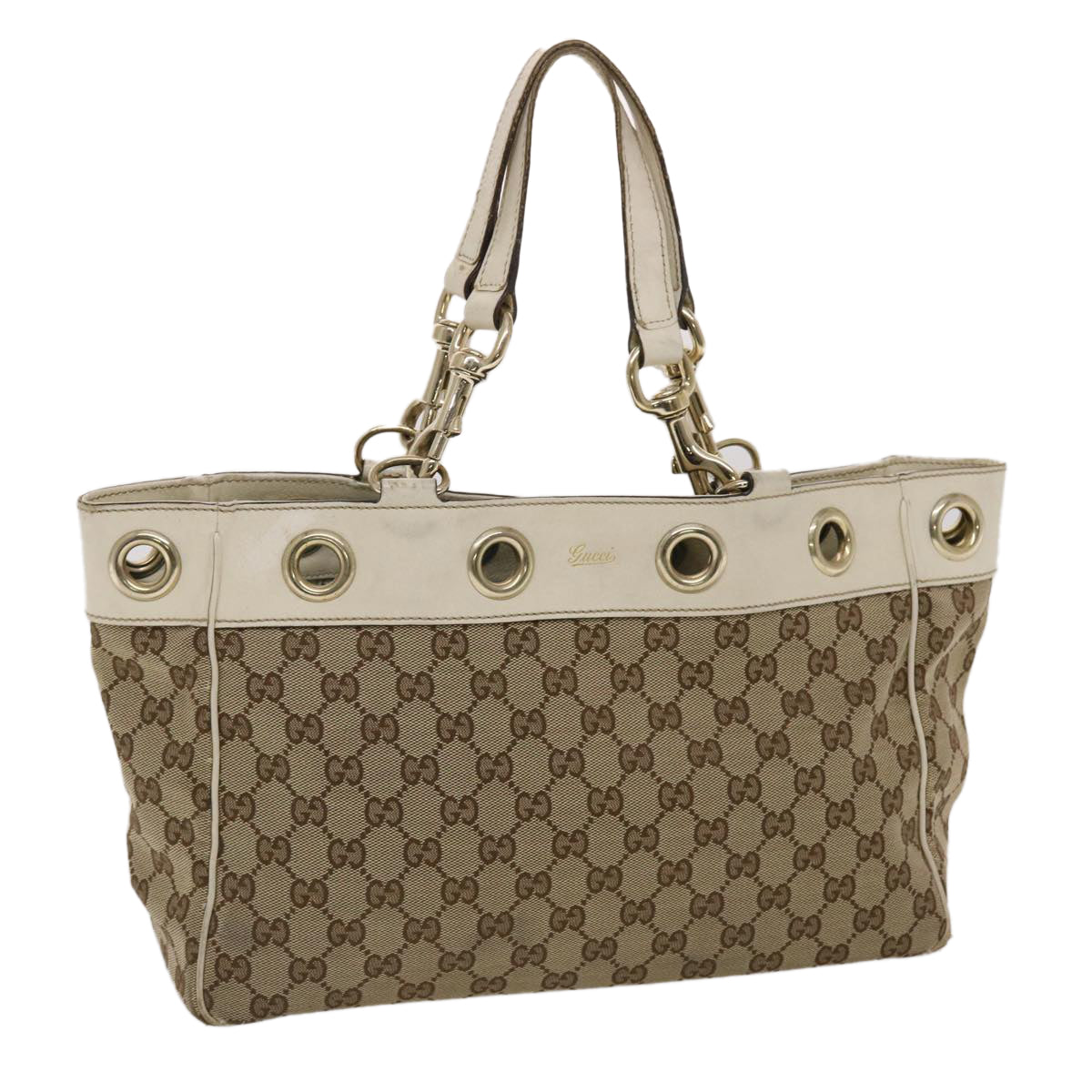 GUCCI GG Canvas Tote Bag Canvas Leather Beige White 162879  49289