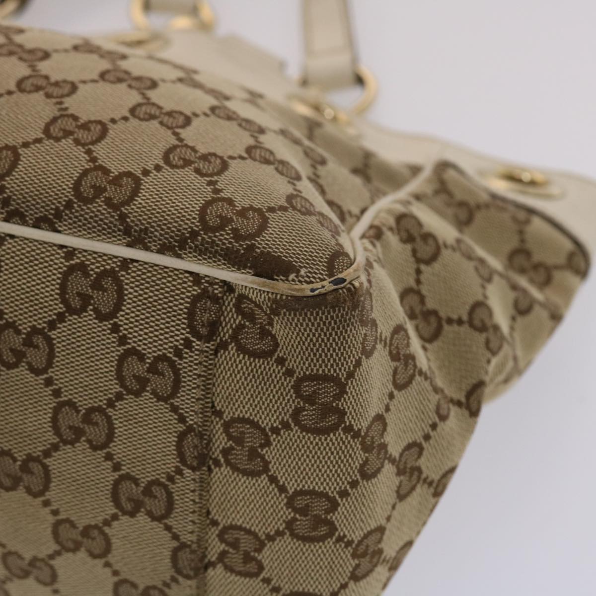 GUCCI GG Canvas Tote Bag Canvas Leather Beige White 162879  49289