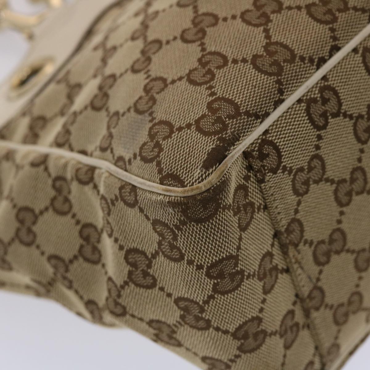 GUCCI GG Canvas Tote Bag Canvas Leather Beige White 162879  49289