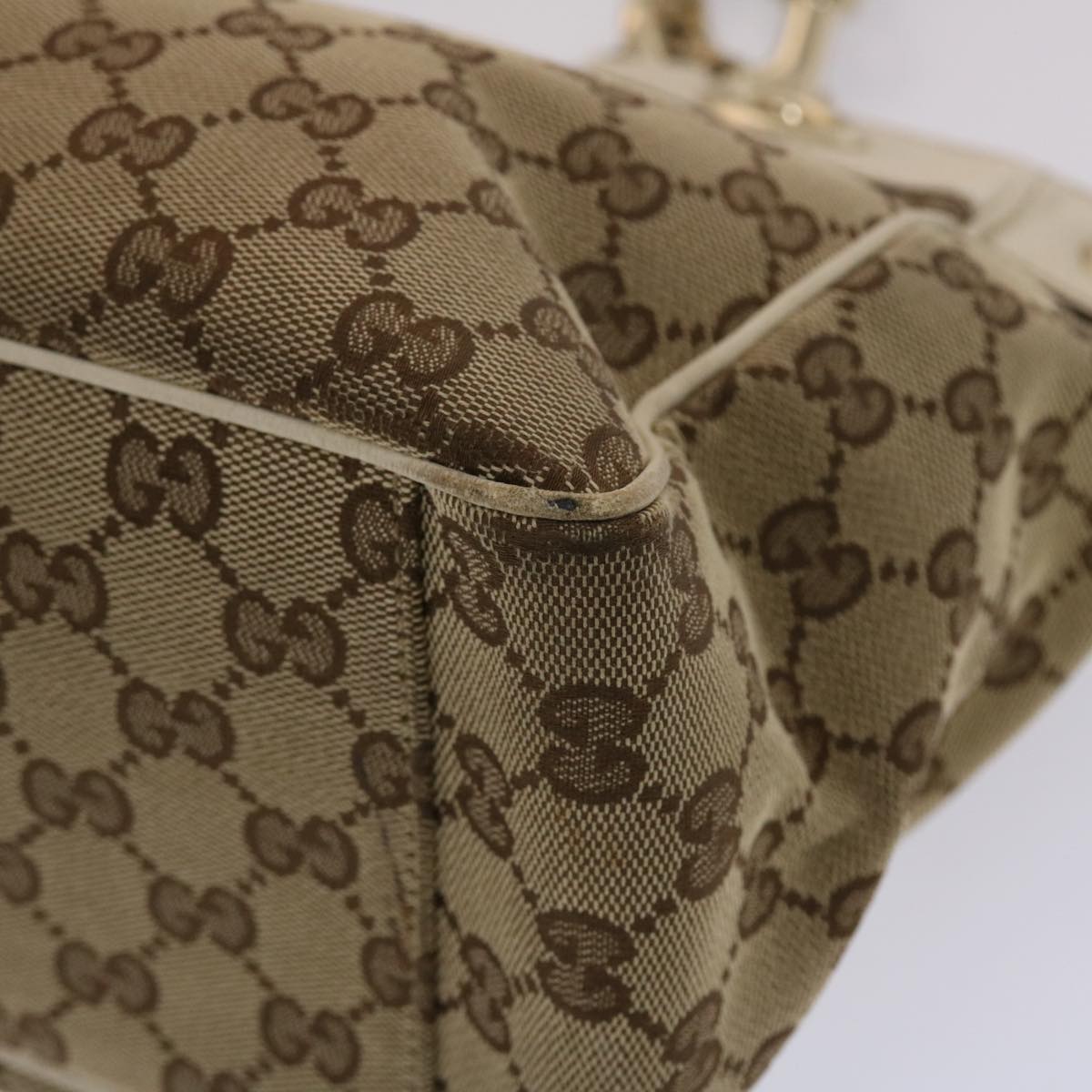 GUCCI GG Canvas Tote Bag Canvas Leather Beige White 162879  49289