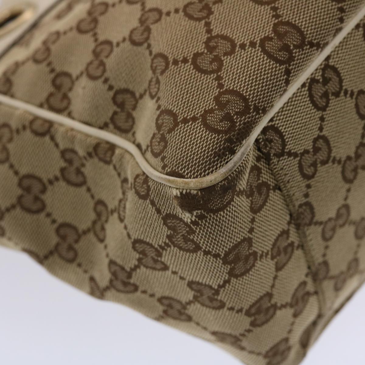 GUCCI GG Canvas Tote Bag Canvas Leather Beige White 162879  49289