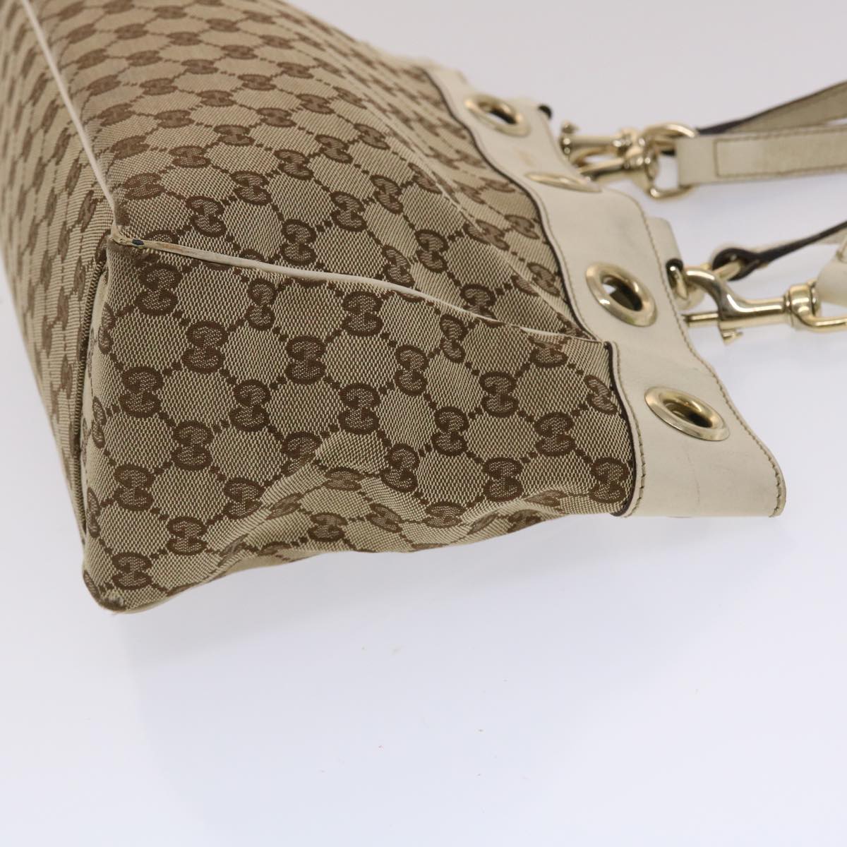 GUCCI GG Canvas Tote Bag Canvas Leather Beige White 162879  49289