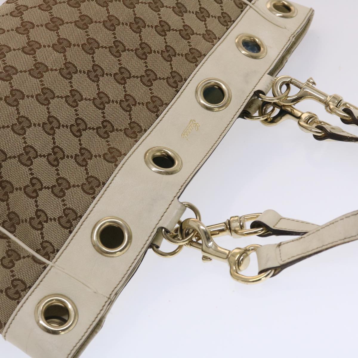 GUCCI GG Canvas Tote Bag Canvas Leather Beige White 162879  49289