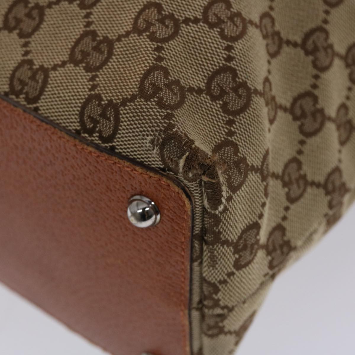 GUCCI GG Canvas Tote Bag Canvas Leather Beige Brown 120836  49290