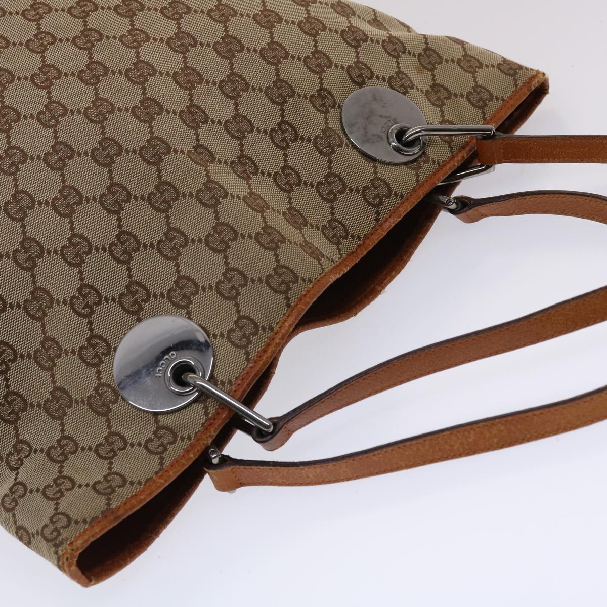 GUCCI GG Canvas Tote Bag Canvas Leather Beige Brown 120836  49290