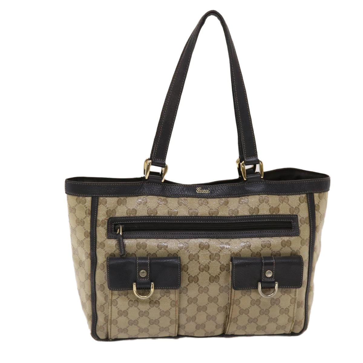 GUCCI GG Canvas Tote Bag Coated Canvas Beige Dark Brown 268639  49291