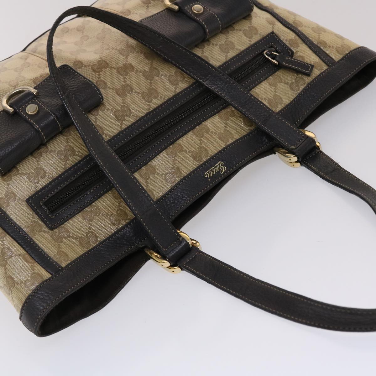GUCCI GG Canvas Tote Bag Coated Canvas Beige Dark Brown 268639  49291