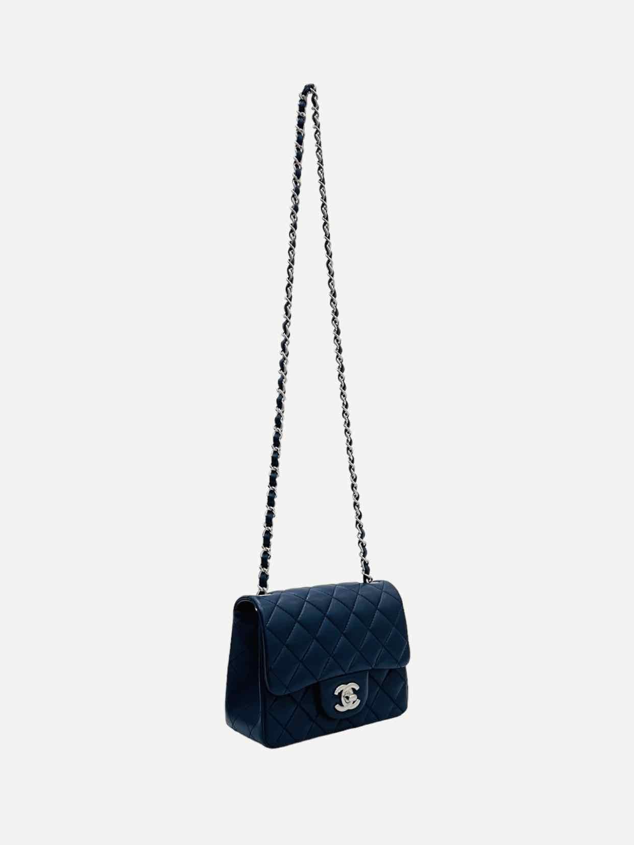 CHANEL Square Flap Navy Blue Quilted Shoulder Bag