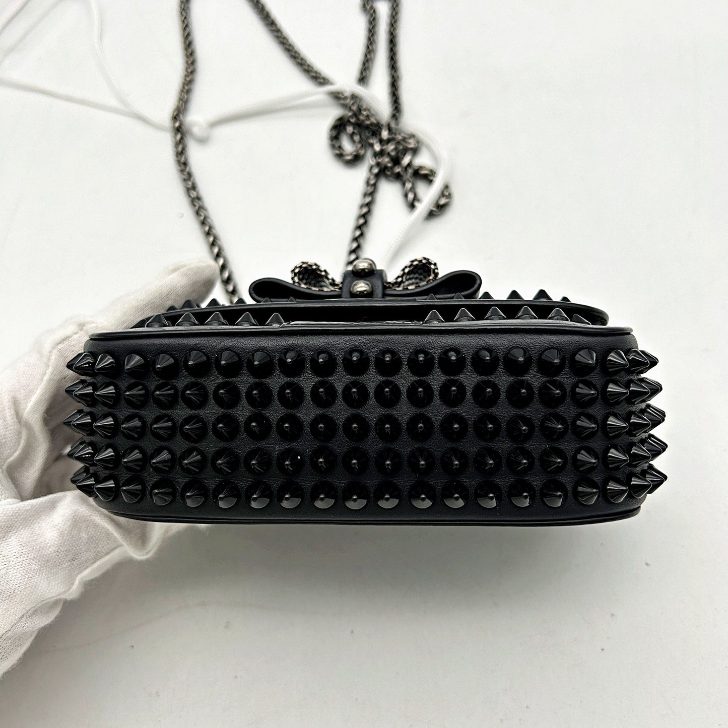 CHRISTIAN LOUBOUTIN Calfskin Spikes Sweety Charity Crossbody Bag Black LA7823