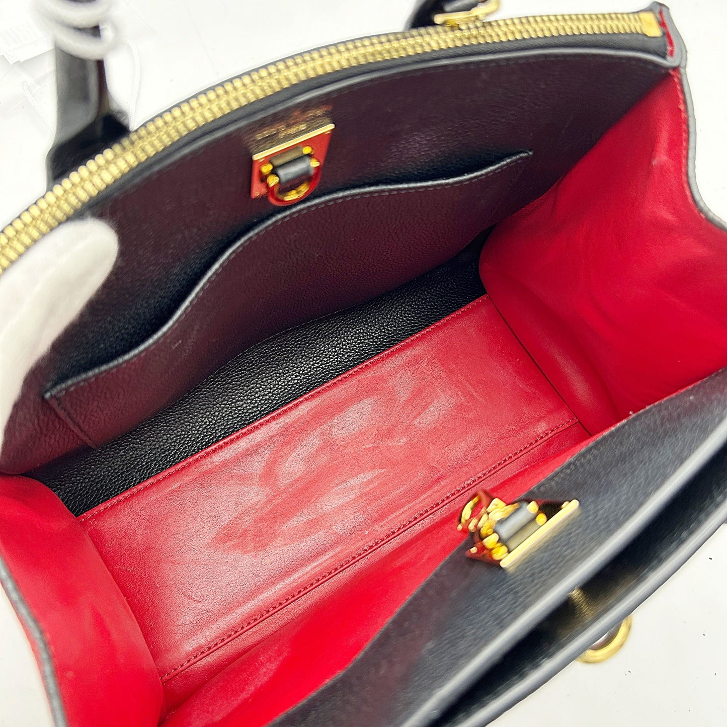 Louis Vuitton | Bags | Louis Vuitton City Steamer Handbag Leather Pm Black Red LA40373