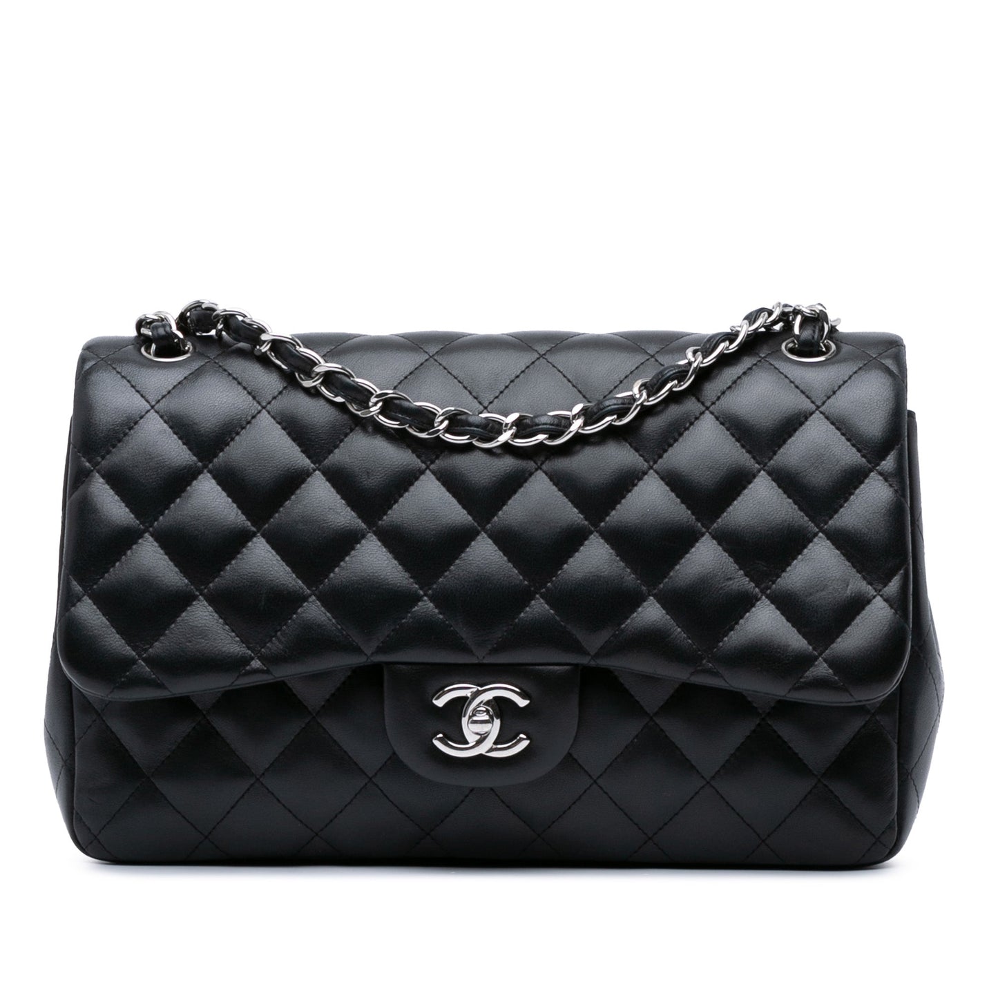 Black Chanel Jumbo Classic Lambskin Double Flap Shoulder Bag
