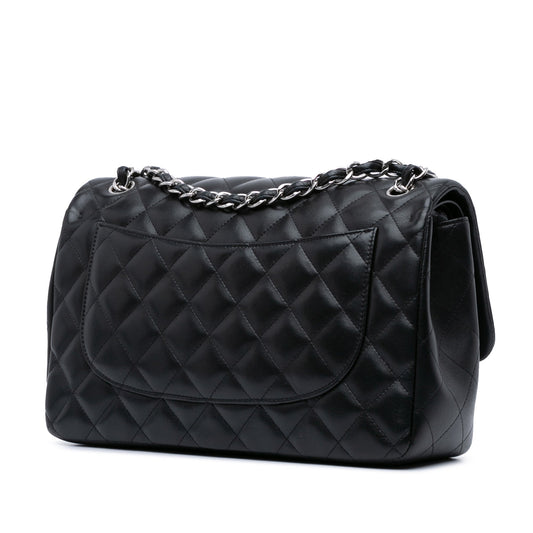 Black Chanel Jumbo Classic Lambskin Double Flap Shoulder Bag