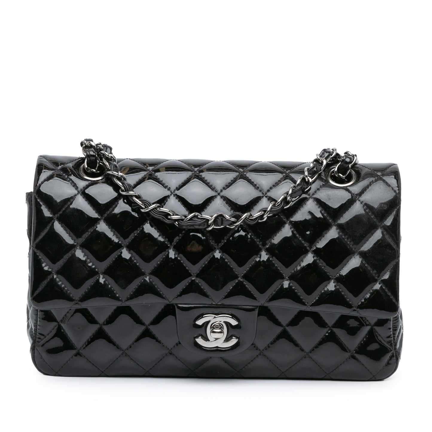 Black Chanel Medium Classic Patent Double Flap Shoulder Bag