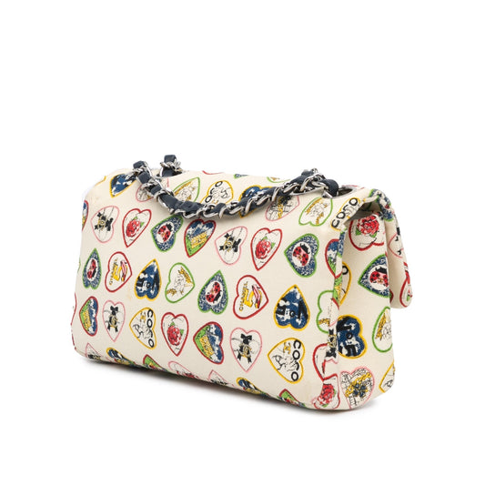 White Chanel Small Canvas Valentine Heart Flap Shoulder Bag