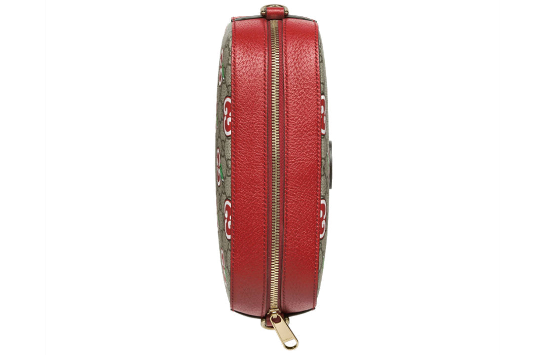 (WMNS) GUCCI Logo Apple Pattern Leather Logo Canvas Camera Bag Shoulder Messenger Bag Small Ebony / Red Valentine's Day Limited 574886-2EVDG-8646