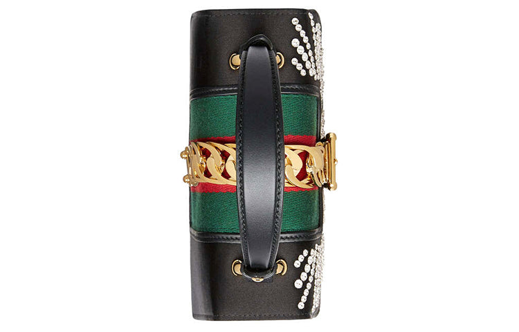 (WMNS) Gucci Sylvie Gold Buckle Stripe Webbing Mini Black HandBag 470270-9AAQG-8720