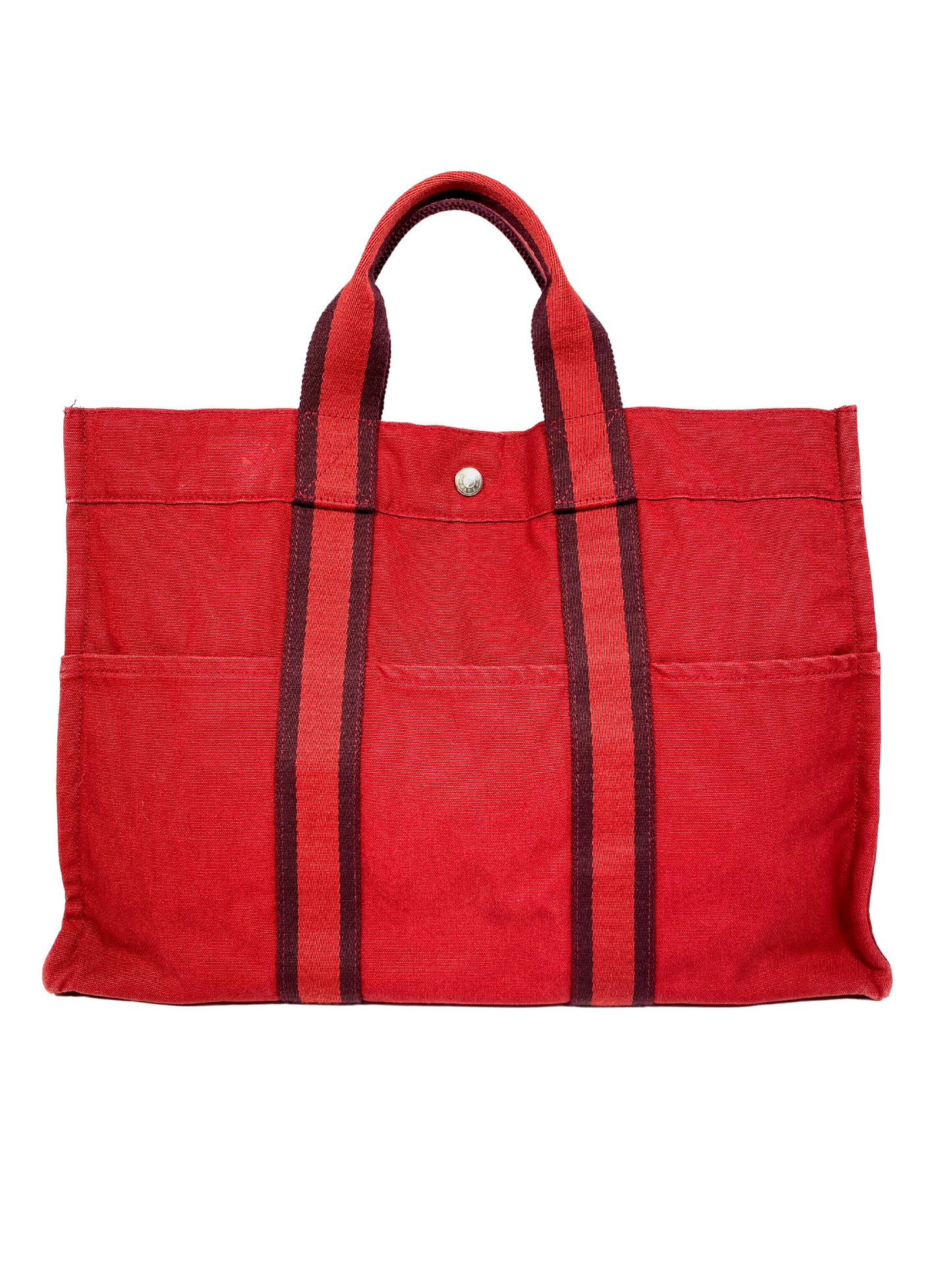 HERMES - FOURRE TOUT MM RED COTTON CANVAS TOTE