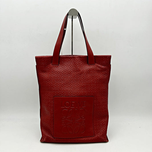 Pre-owned Loewe bolso tote de piel con anagrama rojo Roja Burdeos Cuero Becerro LA32255