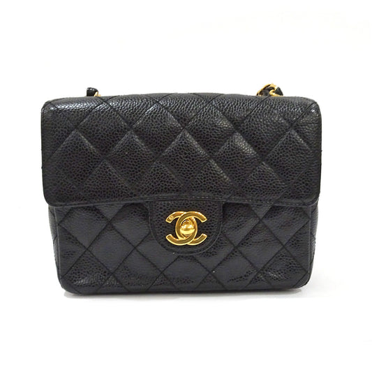 CHANEL Mini Matras A01115 Chain Shoulder Bag Caviar S Turnlock Black