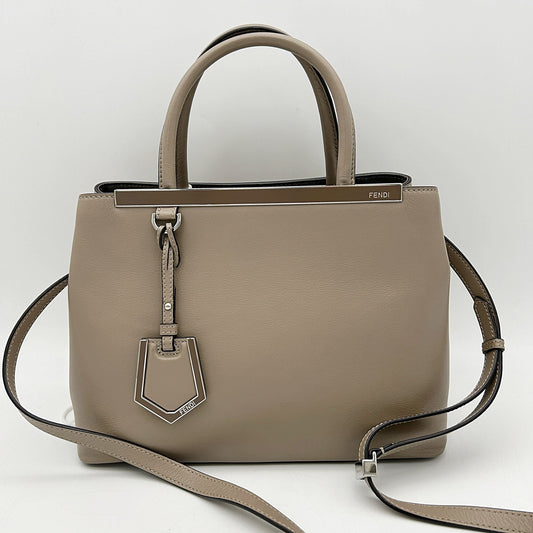 FENDI Vitello Dolce Century Petite 2Jours Tote Tortora Carbone LA11489