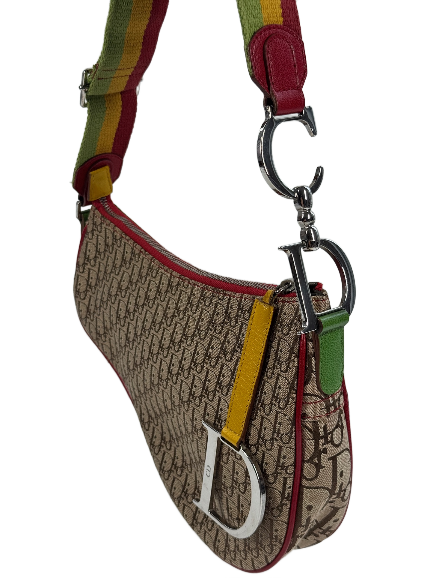 Dior Vintage 2004 Rasta Brown Trotter Monogram Canvas Saddle Crossbody Bag