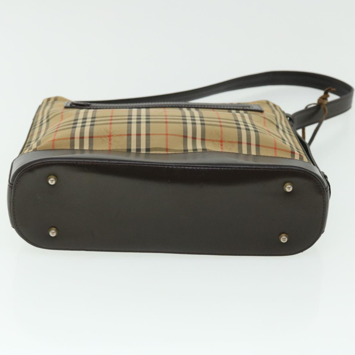 Burberry Nova Check Shoulder Bag Canvas Leather Beige Brown Red Auth 51027