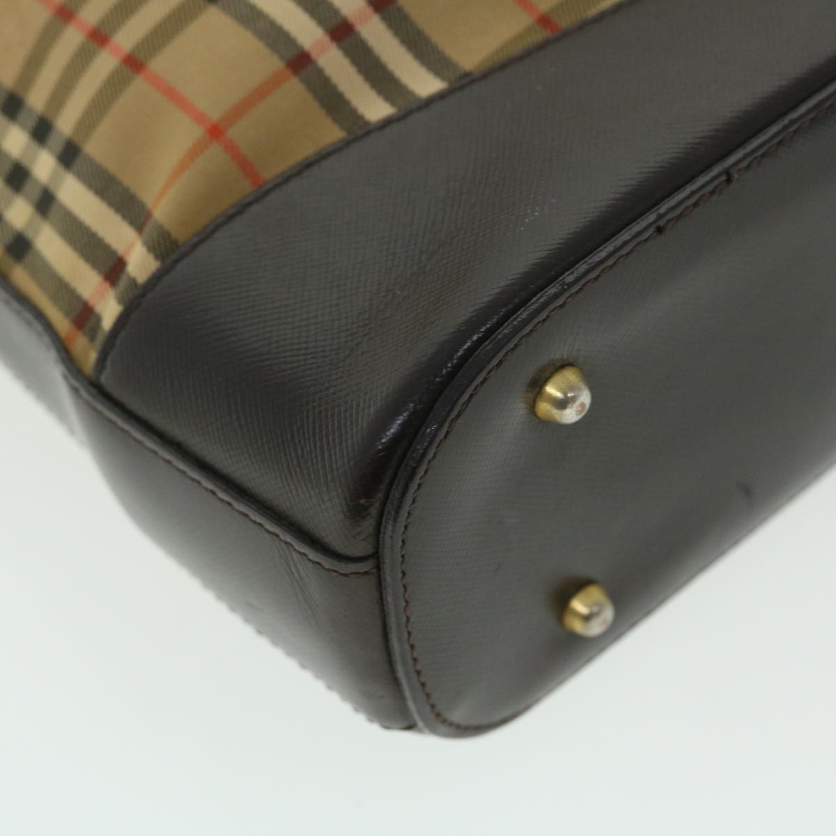 Burberry Nova Check Shoulder Bag Canvas Leather Beige Brown Red Auth 51027