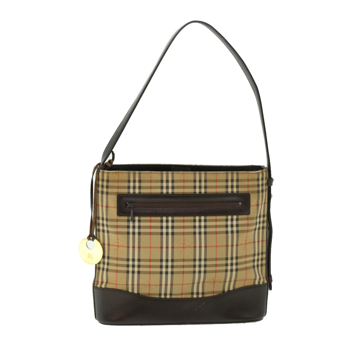 Burberry Nova Check Shoulder Bag Canvas Leather Beige Brown Red Auth 51027