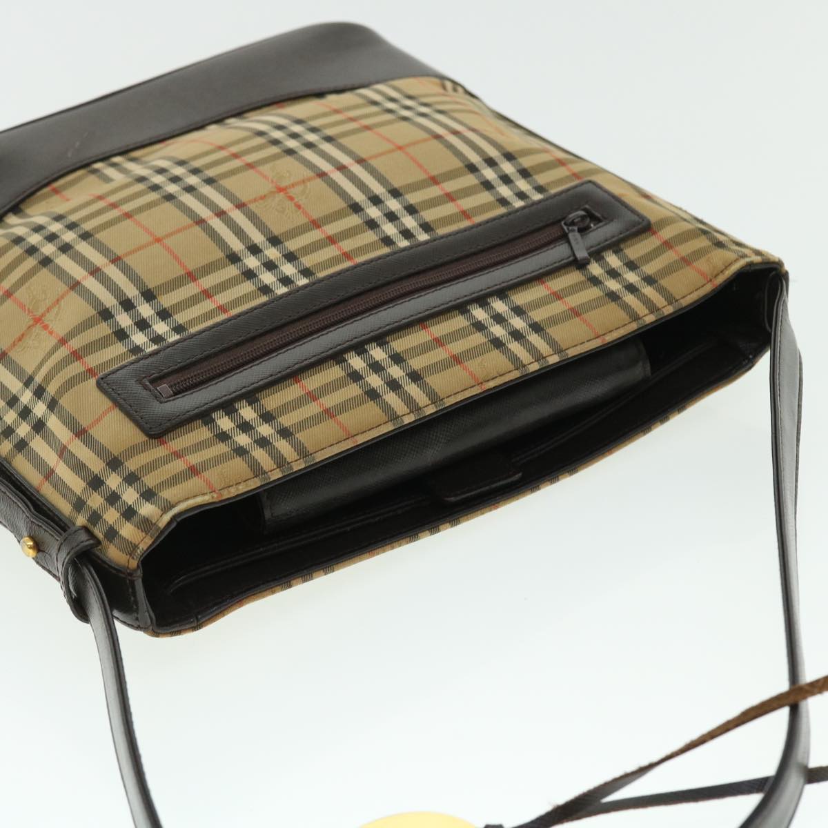 Burberry Nova Check Shoulder Bag Canvas Leather Beige Brown Red Auth 51027