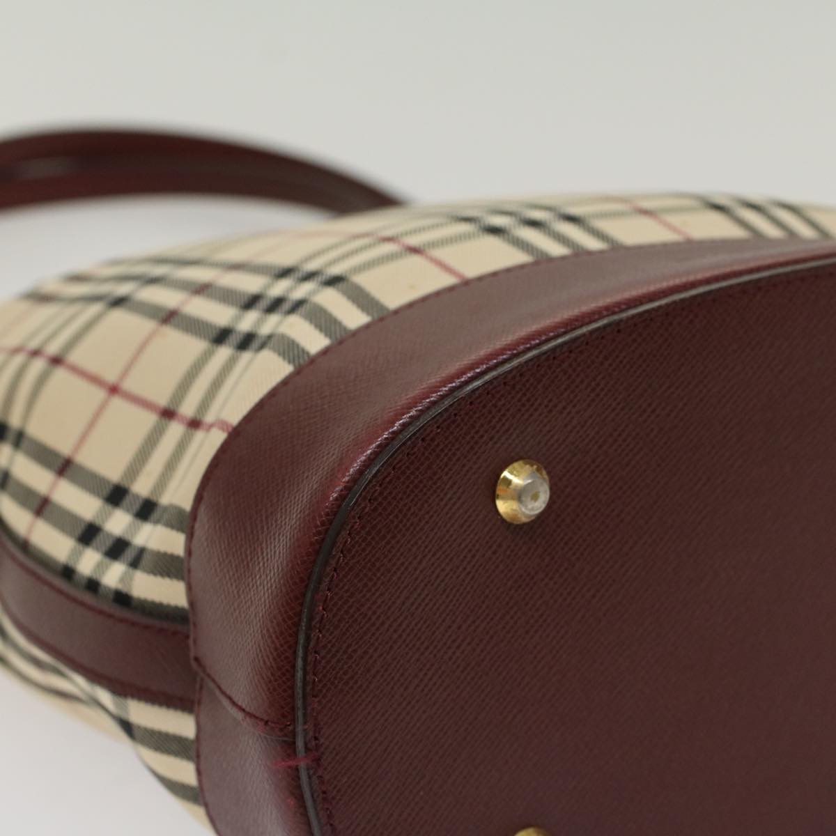 Burberry Nova Check Shoulder Bag Nylon Leather Beige Wine Red Auth 52038