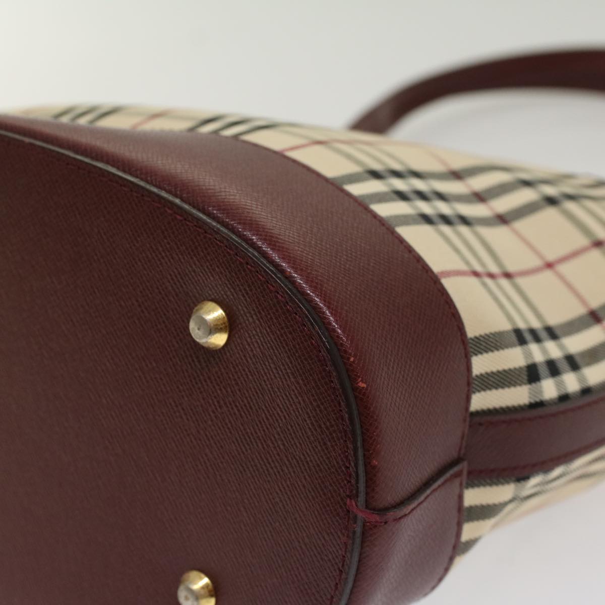 Burberry Nova Check Shoulder Bag Nylon Leather Beige Wine Red Auth 52038