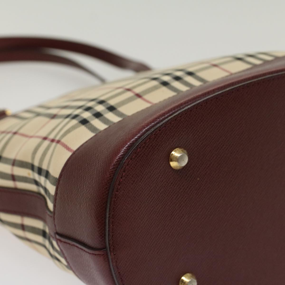 Burberry Nova Check Shoulder Bag Nylon Leather Beige Wine Red Auth 52038