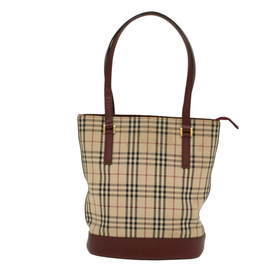 Burberry Nova Check Shoulder Bag Nylon Leather Beige Wine Red Auth 52038