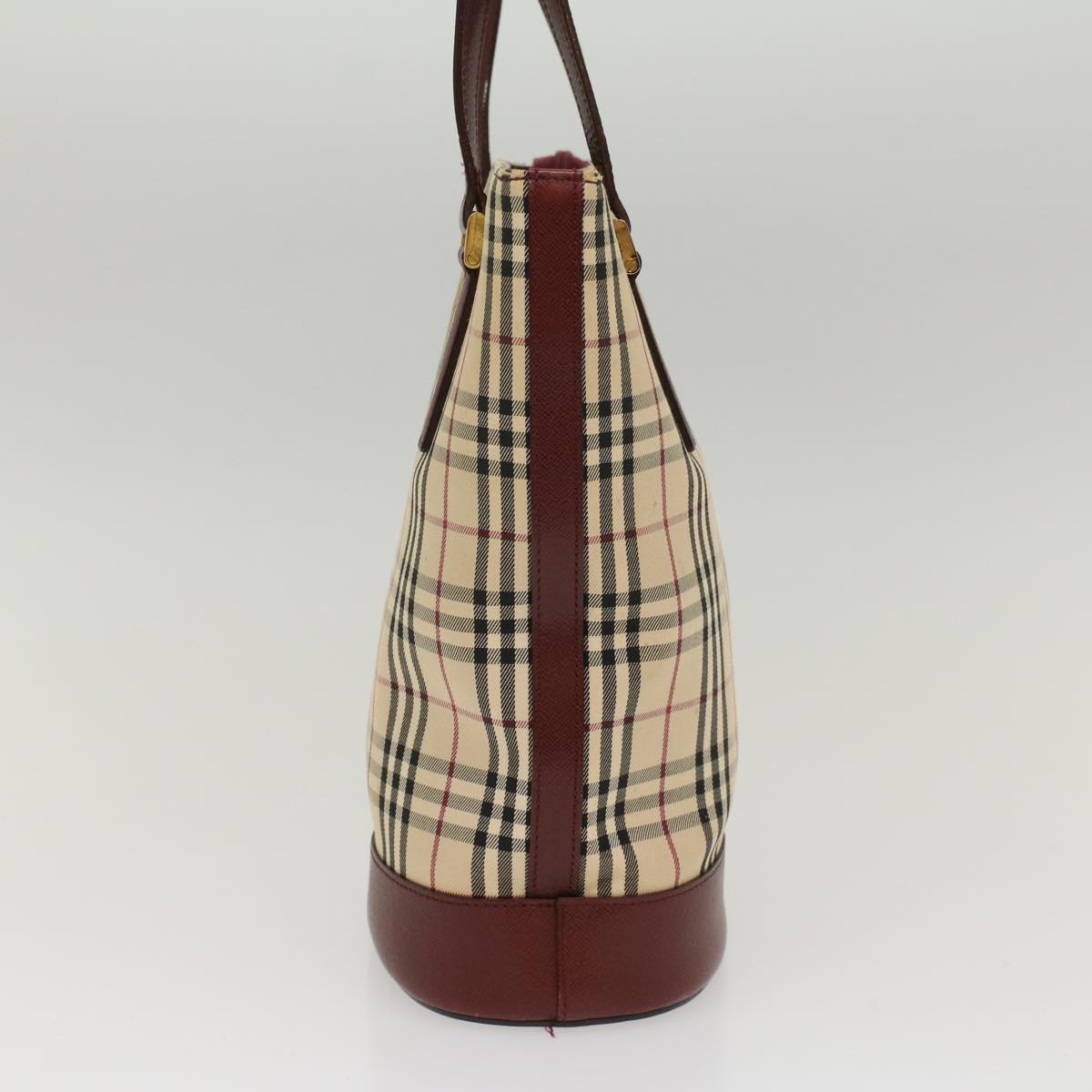 Burberry Nova Check Shoulder Bag Nylon Leather Beige Wine Red Auth 52038