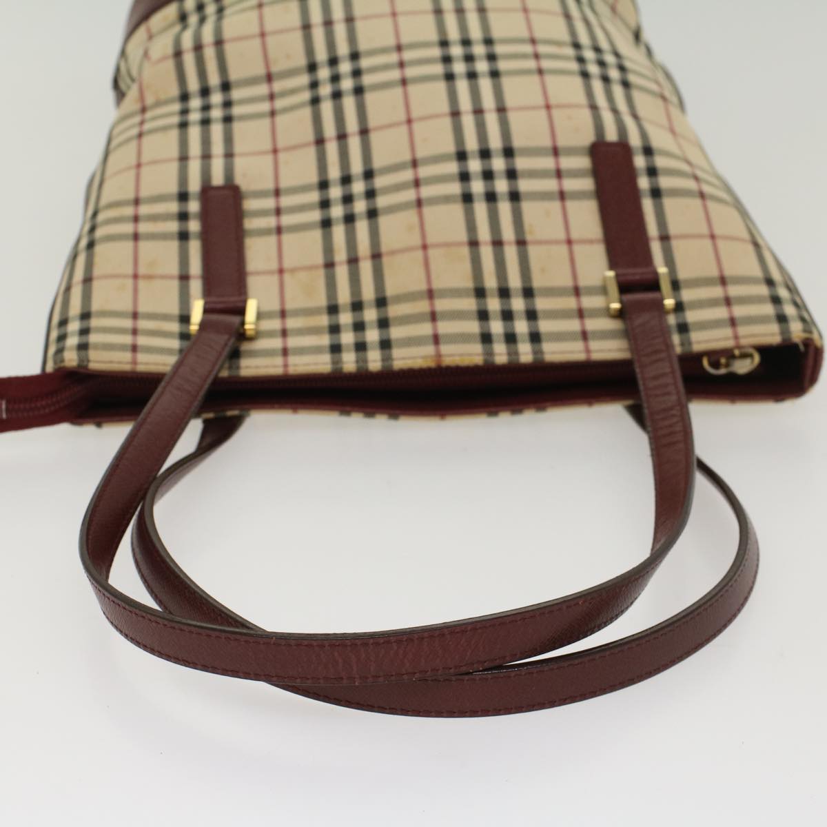 Burberry Nova Check Shoulder Bag Nylon Leather Beige Wine Red Auth 52038