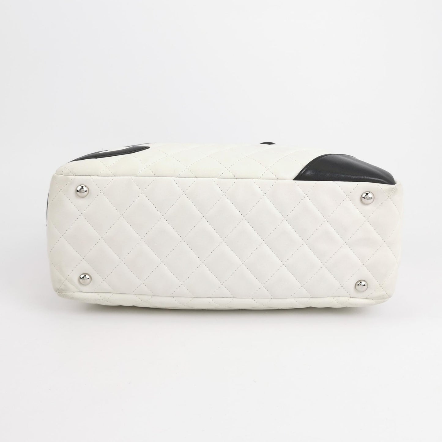 Chanel Cambon Medium Shoulder Bag White Calfskin Leather Black Double Strap