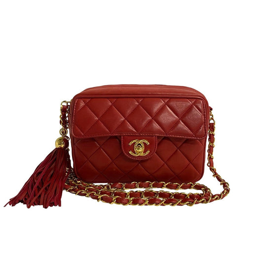 CHANEL Shoulder Bag lambskin Red Matrasse