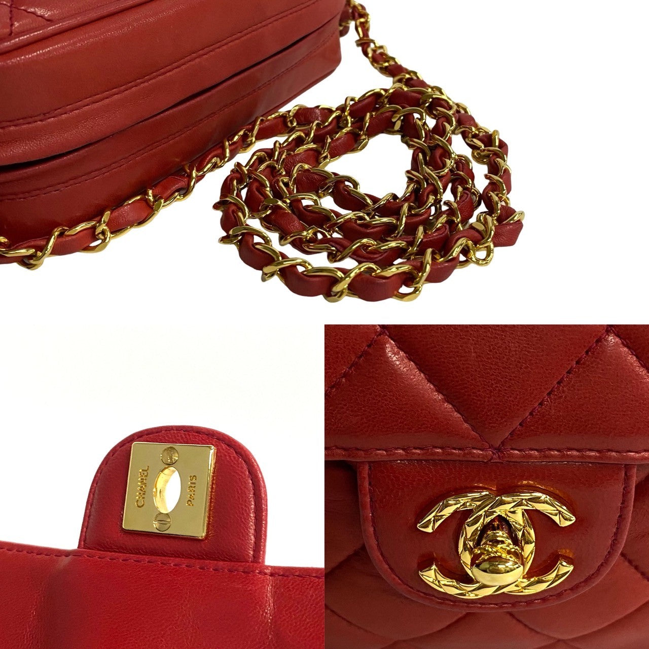 CHANEL Shoulder Bag lambskin Red Matrasse