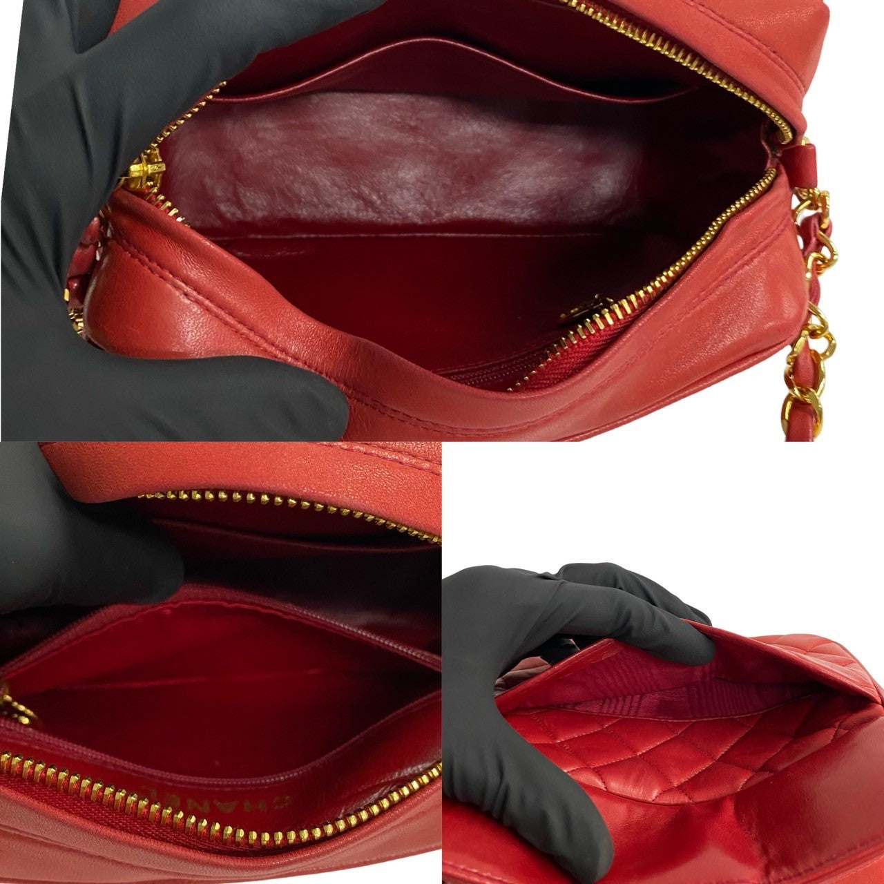 CHANEL Shoulder Bag lambskin Red Matrasse