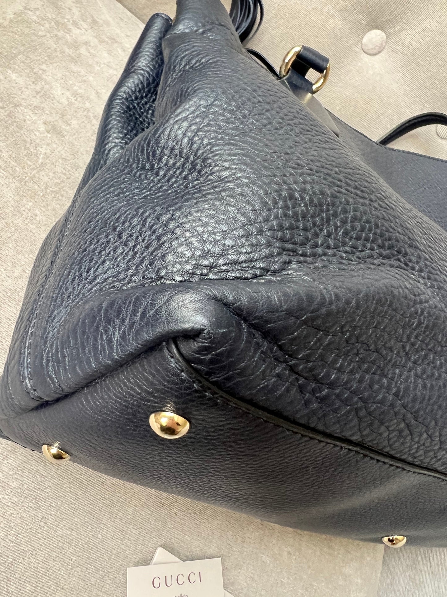 Gucci Soho Working Tote in Navy Blue Pebbled Calfskin